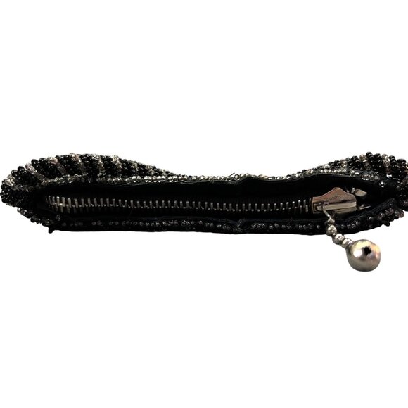 Vintage Black Beaded Evening Purse Tan/Silver Rhinestone Accents Tiny Used - Picture 7 of 12